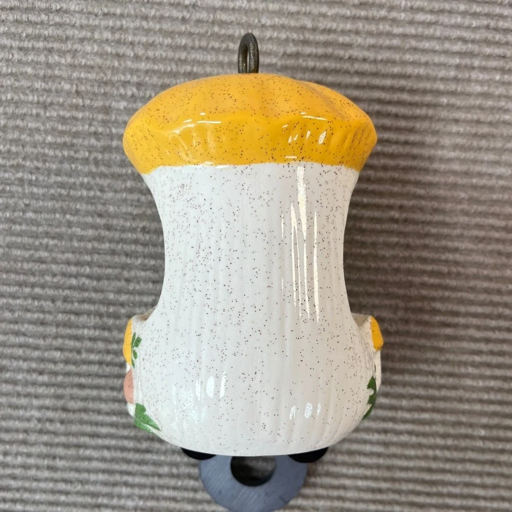Ceramic Mushroom Birdhouse Hanging Planter Yellow Speckled Cottagecore Retro